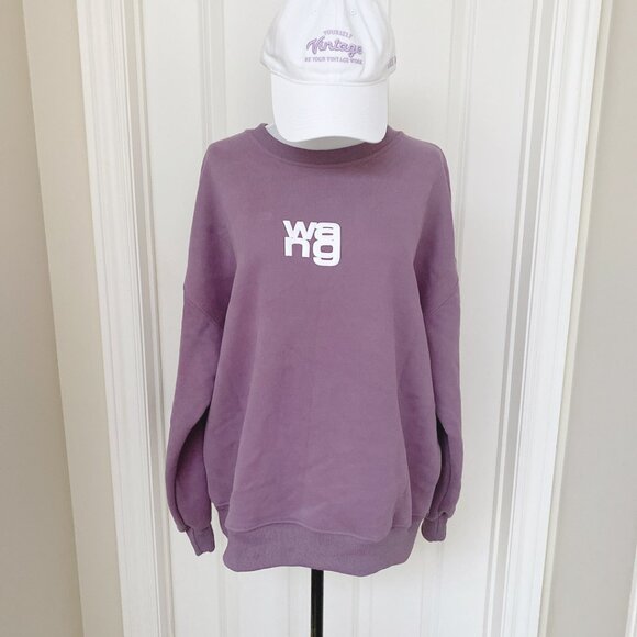 New Wang Logo Letter Purple Crew Neck dropped shoulder Relax Fit Sweatshirt - Picture 2 of 9